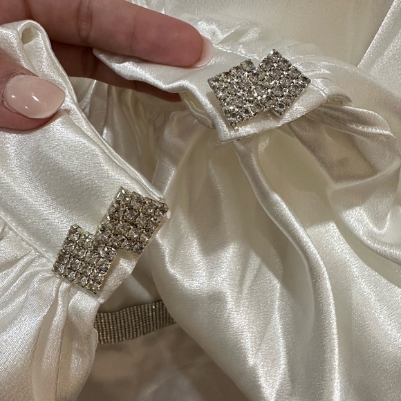 Bronx and Banco NWOT Lana Bridal White Rhinestone Corset Wrap Dress Sz M 4-6 - Picture 12 of 17